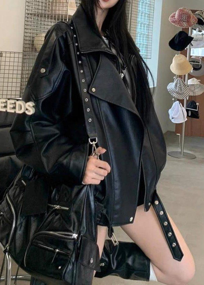 Retro Belted Aviator PU Leather Bomber