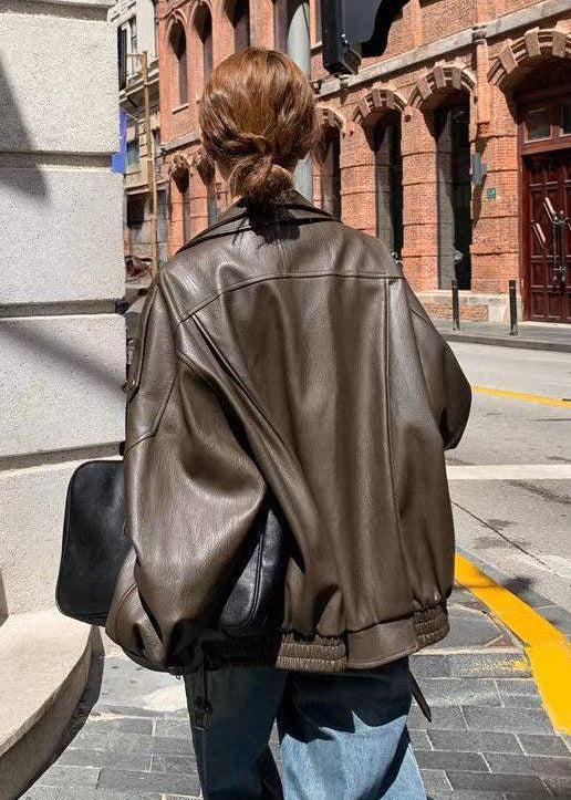 Retro Belted Aviator PU Leather Bomber