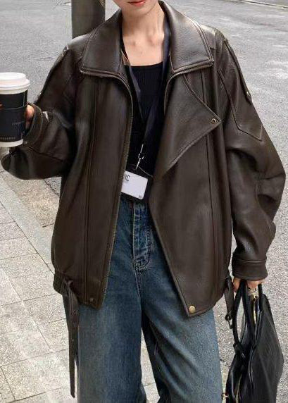 Retro Belted Aviator PU Leather Bomber