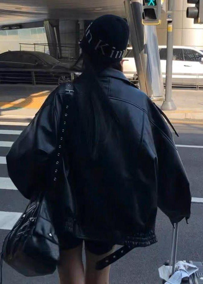 Retro Belted Aviator PU Leather Bomber