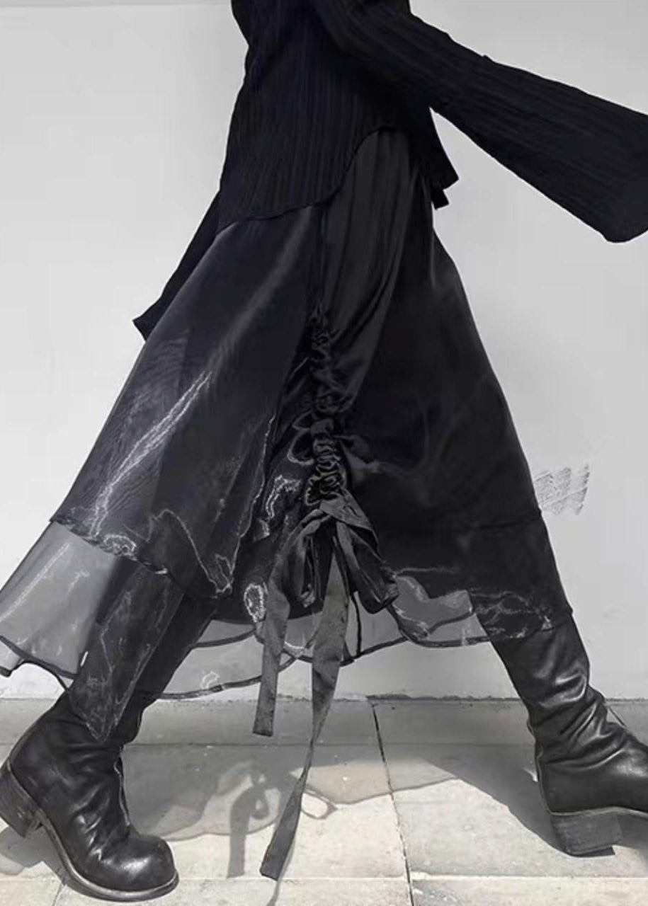 Авангардна спідниця міді з тональною вишивкою (Yamamoto Aesthetic)