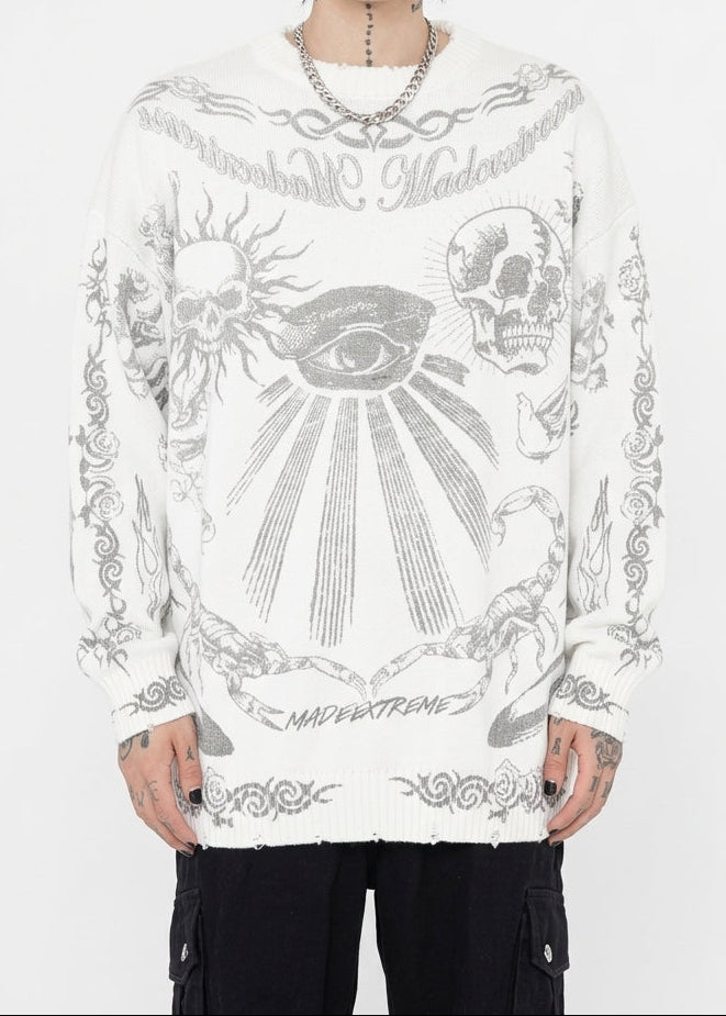 Y2K Skull & Dark Flames Knitted Sweater